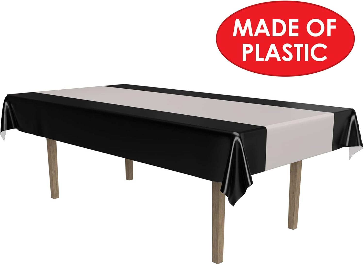 Beistle Black and Silver Striped Table Cover for Awards Night
