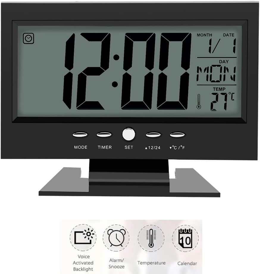 Sanpyl Electric Alarm Clock with LCD Display and Sound Sensor