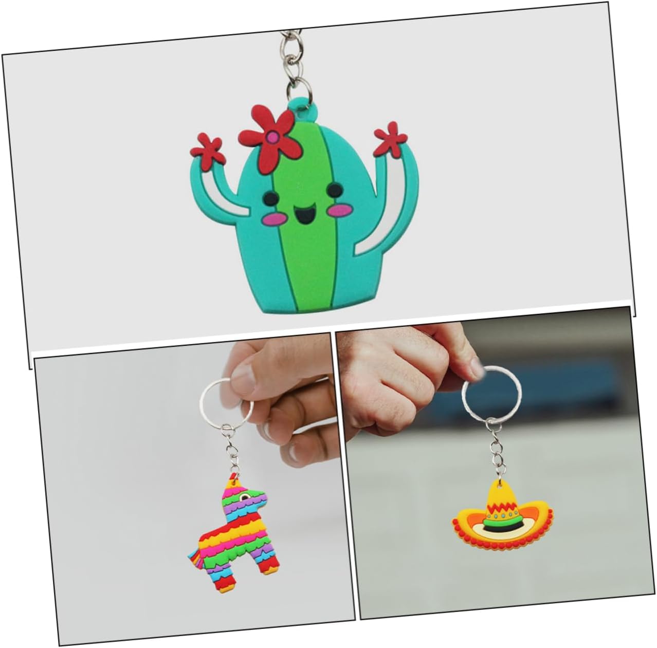 Uonlytech 10pcs Mexican Keychains Cactus Hat Guitar Maraca Party Favors