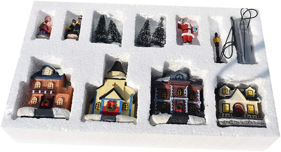 Forart 10Pcs Resin Christmas Village Set with LED Lights