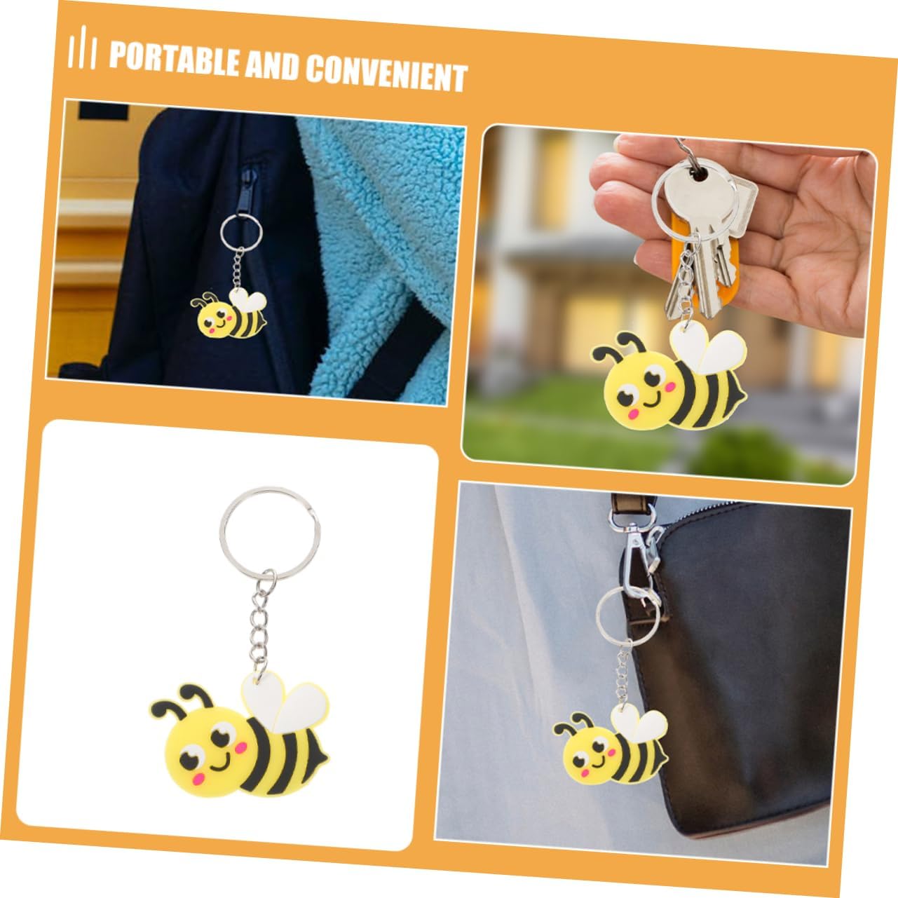 VICASKY 20PCS Cute Bee Keychains Spring Theme Accessories