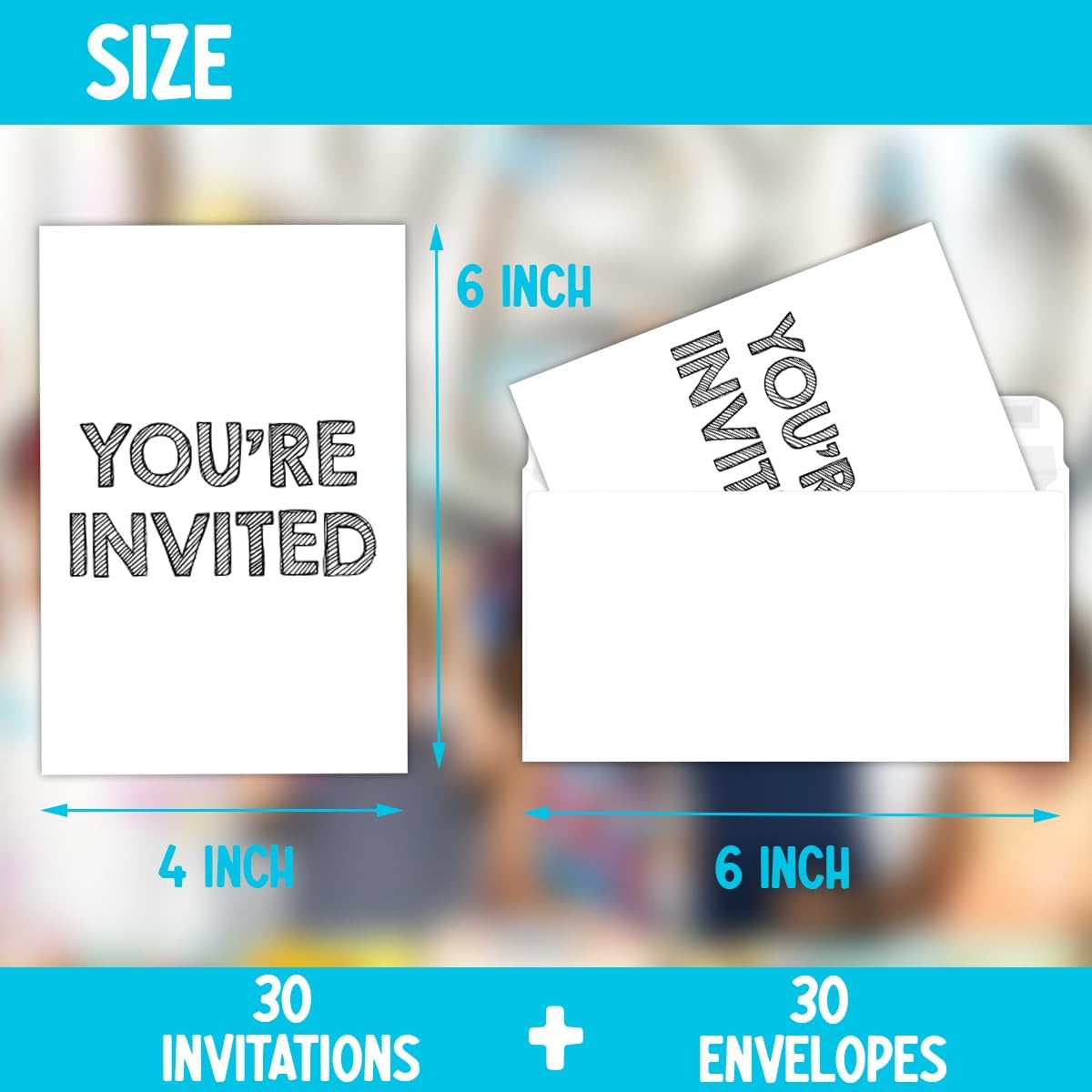 Simple Black Birthday Party Invitations 30 Cards Envelopes