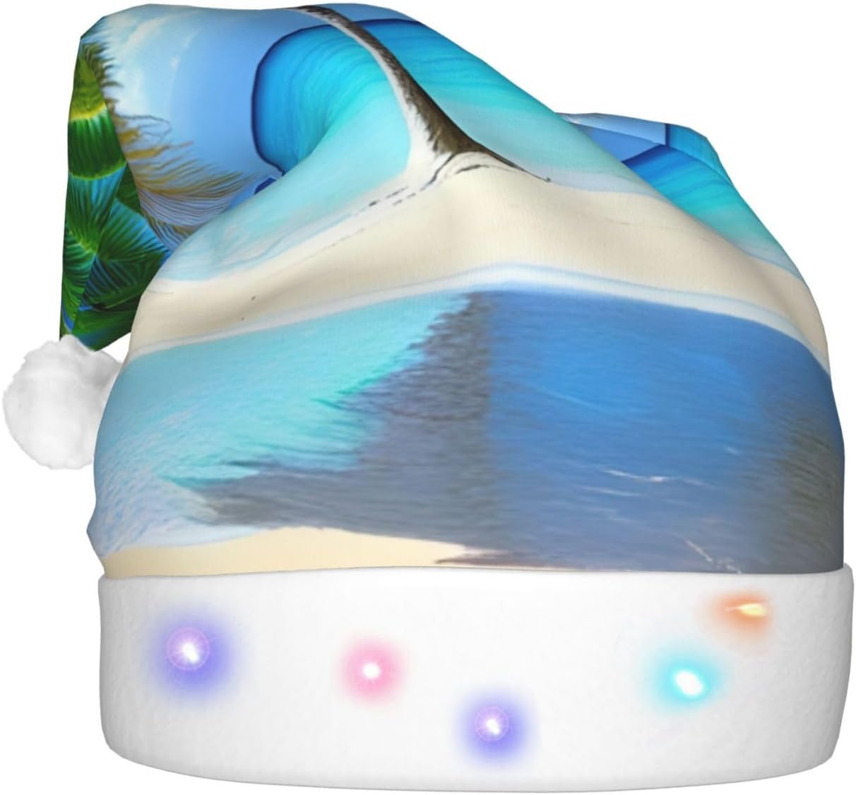 Palm Trees And Clear Sea Print Christmas Hat With LED Lights