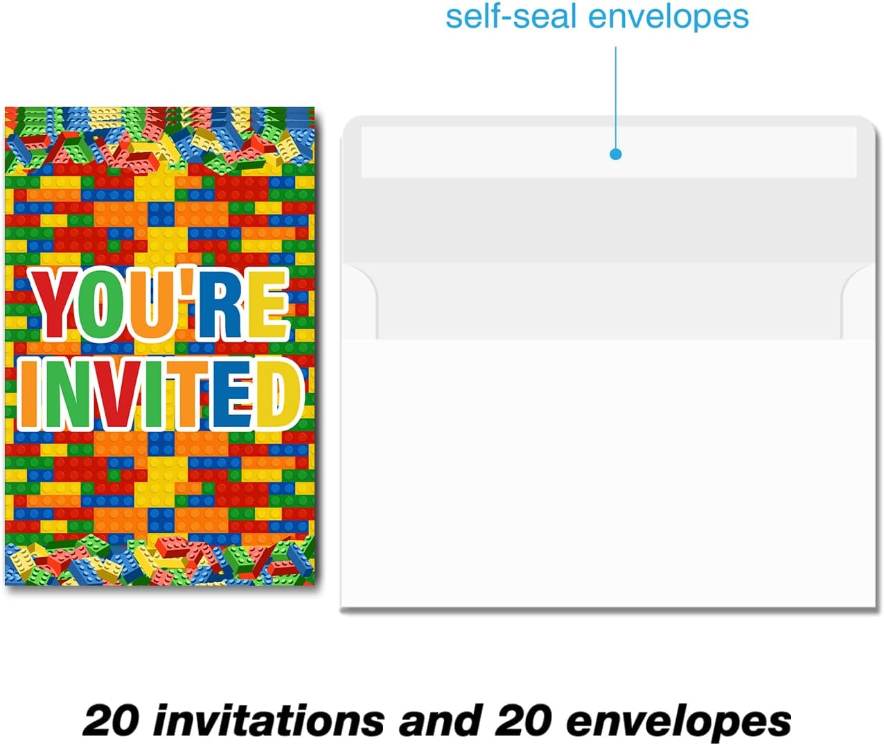 Soiceu Building Blocks Birthday Invitations Set of 20