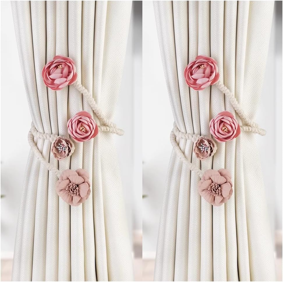 2 Pieces Flexible Curtain Tiebacks with Flower Design