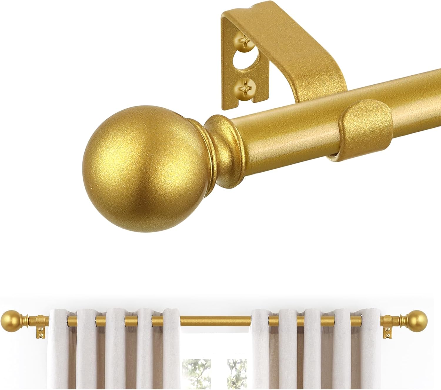 Gold Curtain Rods 18-45 Set with Finials and Brackets