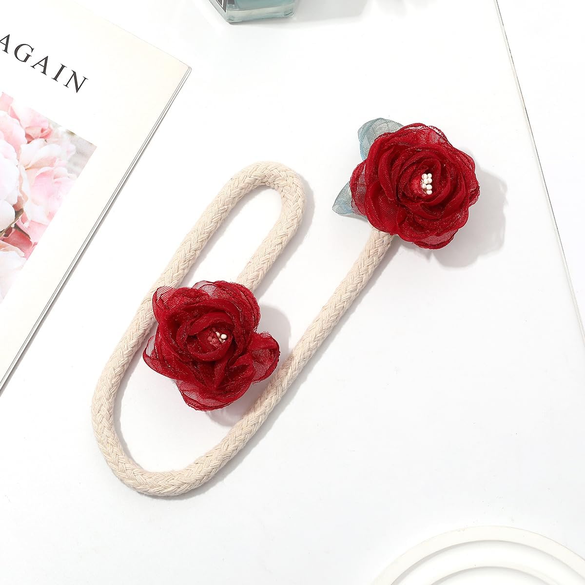 Handmade Artificial Rose Flower Curtain Holdbacks Wine Red