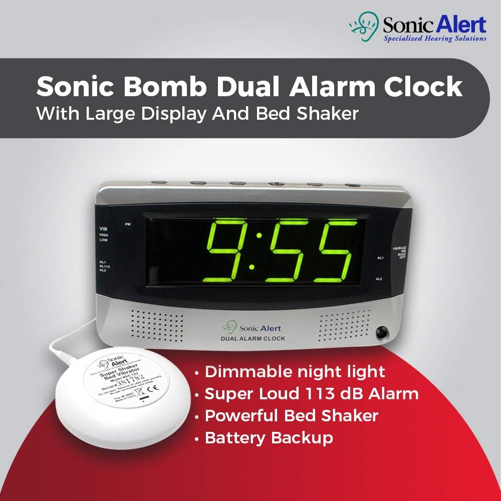 Sonic Alert Dual Alarm Clock with Shaker and Large Display