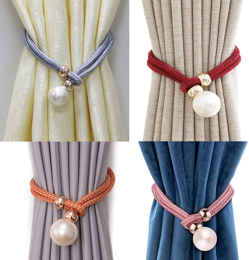 2Pcs Curtain Tie-Backs with Luxury Pearl Hooks