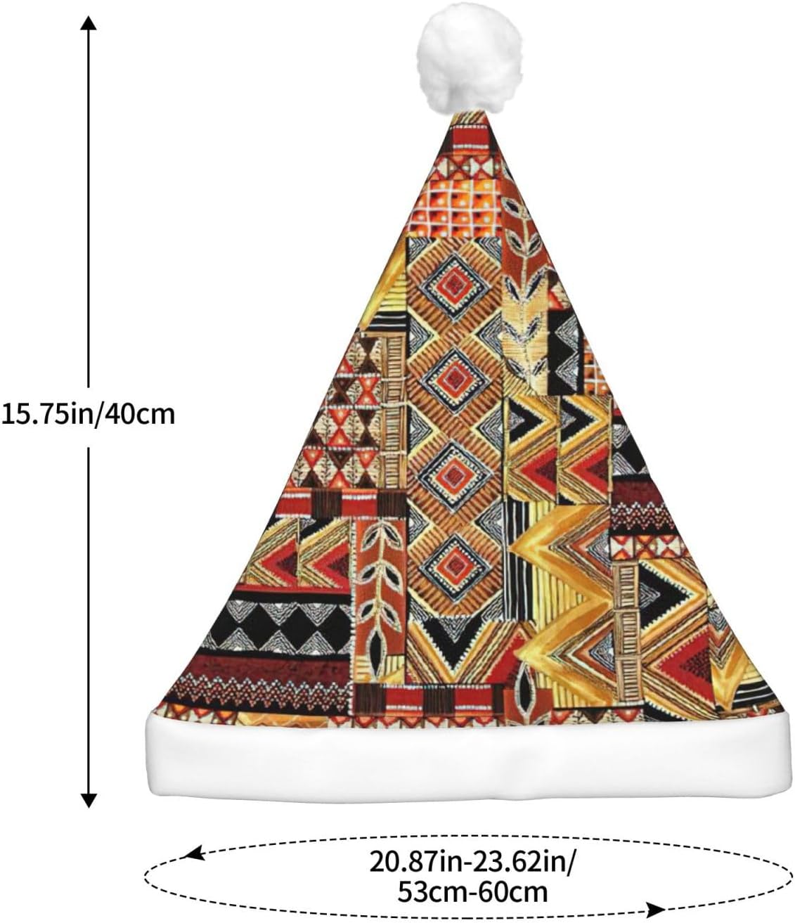 African Textile Patchwork Print LED Christmas Hat for Adults