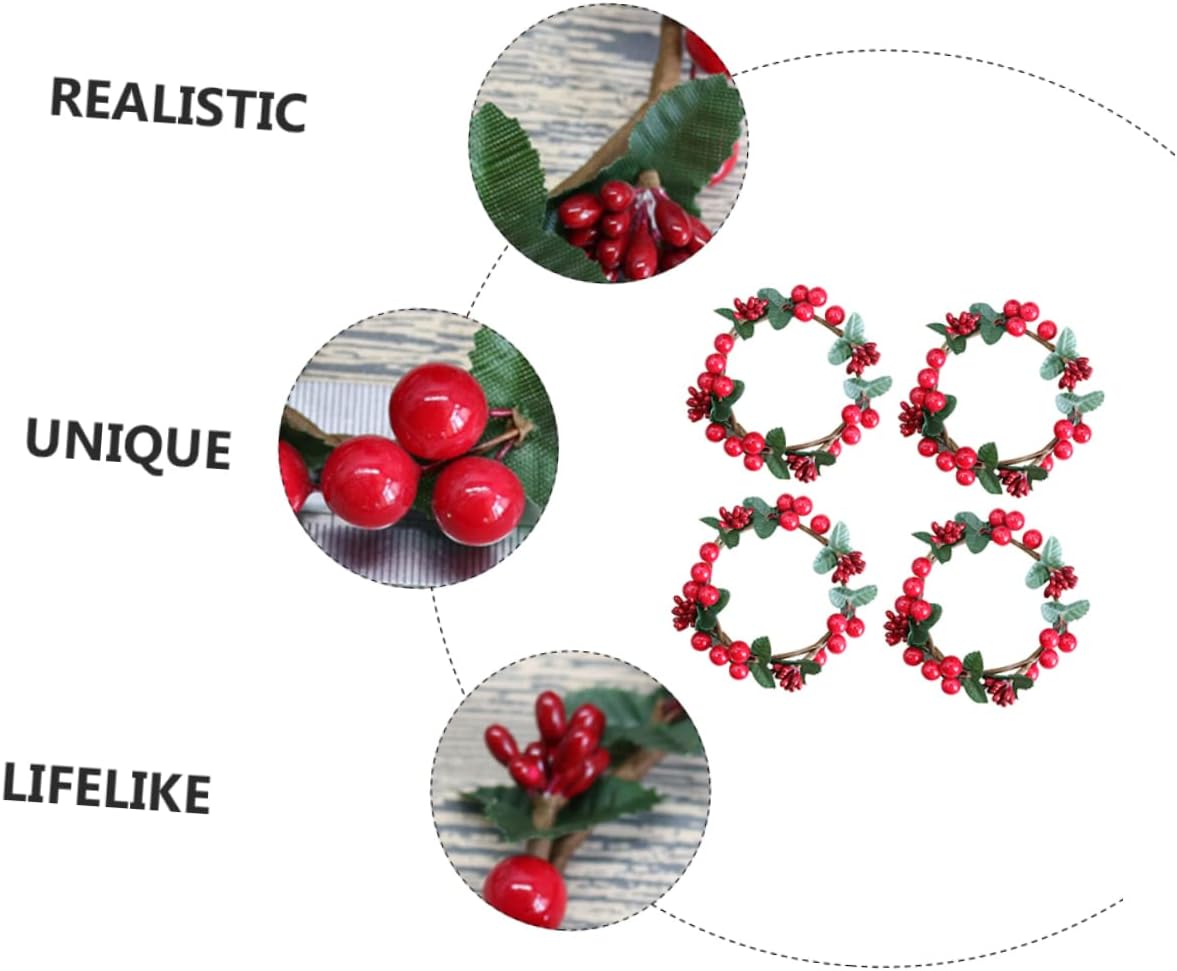 VALICLUD 4pcs Simulated Berry Candle Wreaths Decor for Christmas