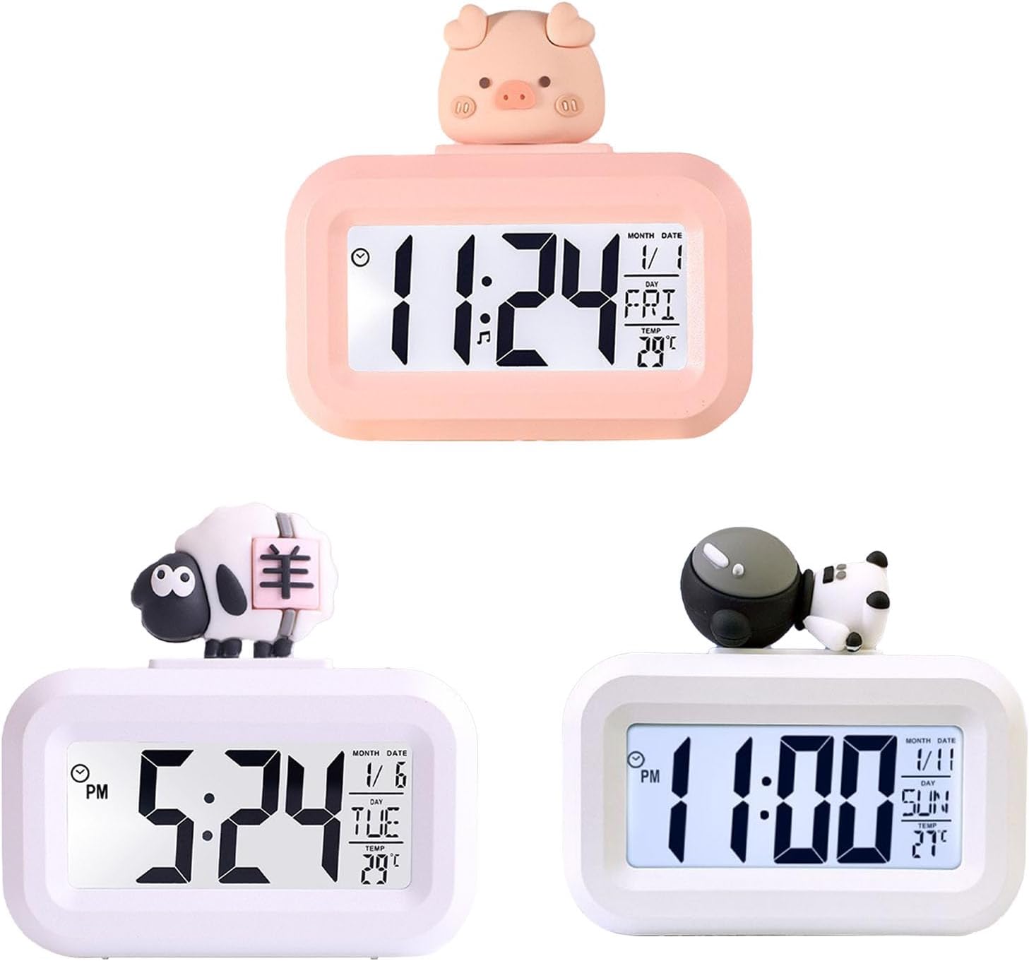 Cyrank Kawaii Alarm Clock for Kids Bedroom Digital Clock with Large Numbers Pink