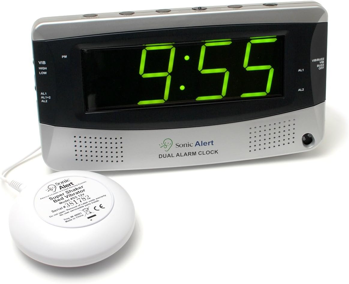Sonic Alert Dual Alarm Clock with Shaker and Large Display