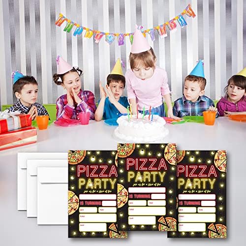 Glow Neon Pizza Birthday Invitations Set of 20