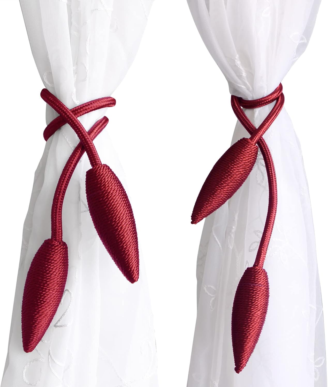 Valea Home 2 Piece Christmas Curtain Tiebacks Clips Burgundy