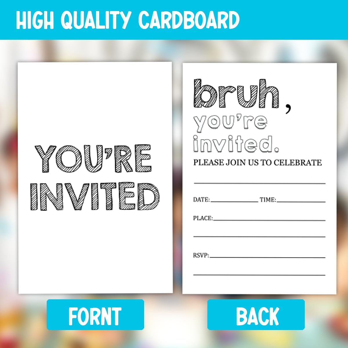 Simple Black Birthday Party Invitations 30 Cards Envelopes