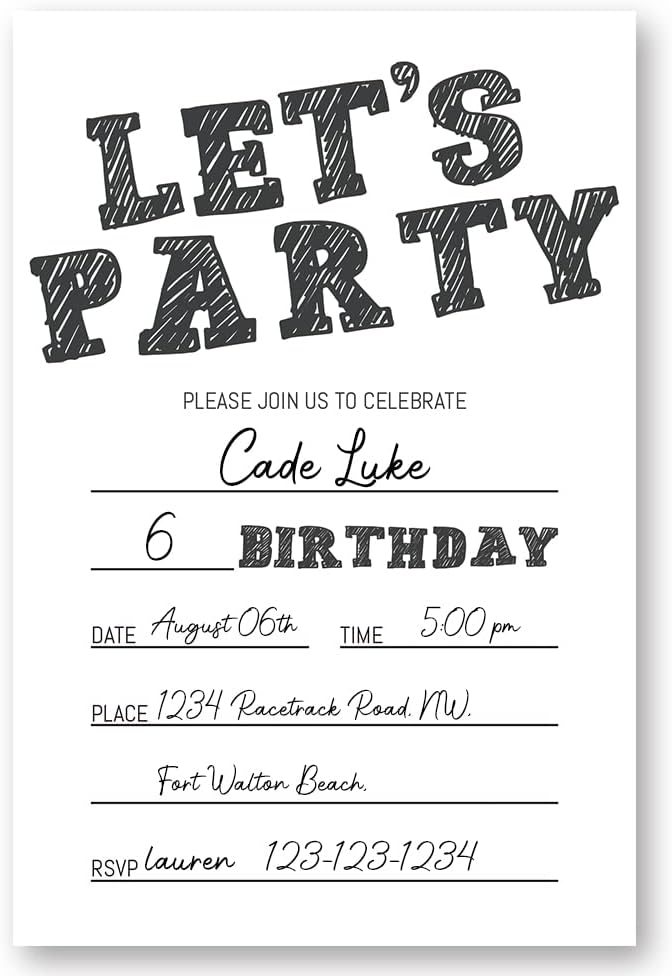 Simple Black and White Birthday Invitations Set