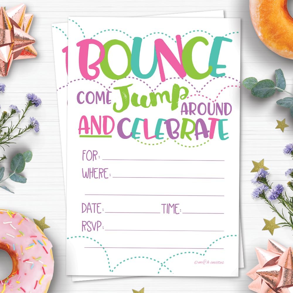 Girl Bounce House Party Invites 20 Count With Envelopes