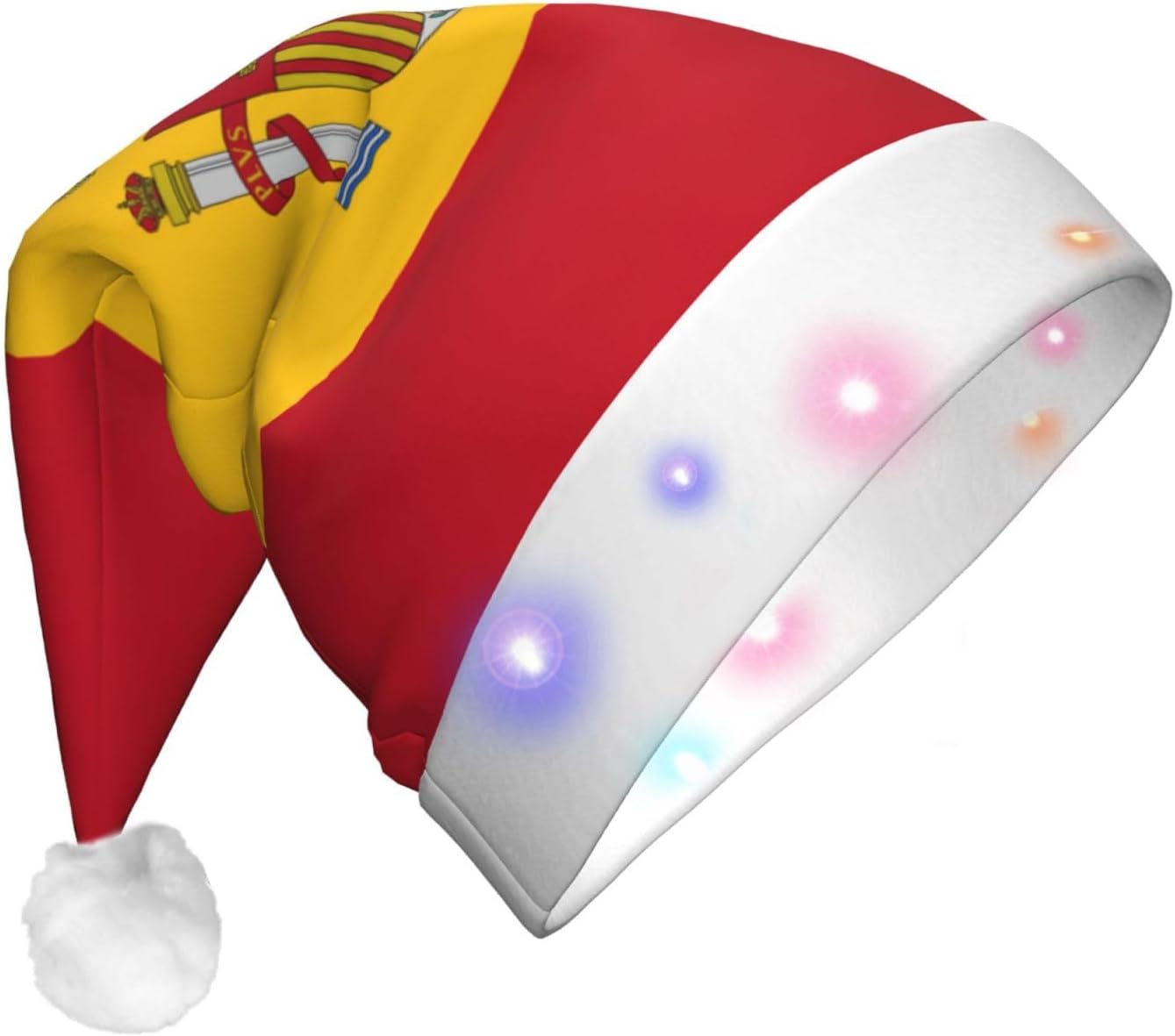 Spanish Flag Print Christmas Hat with LED Lights