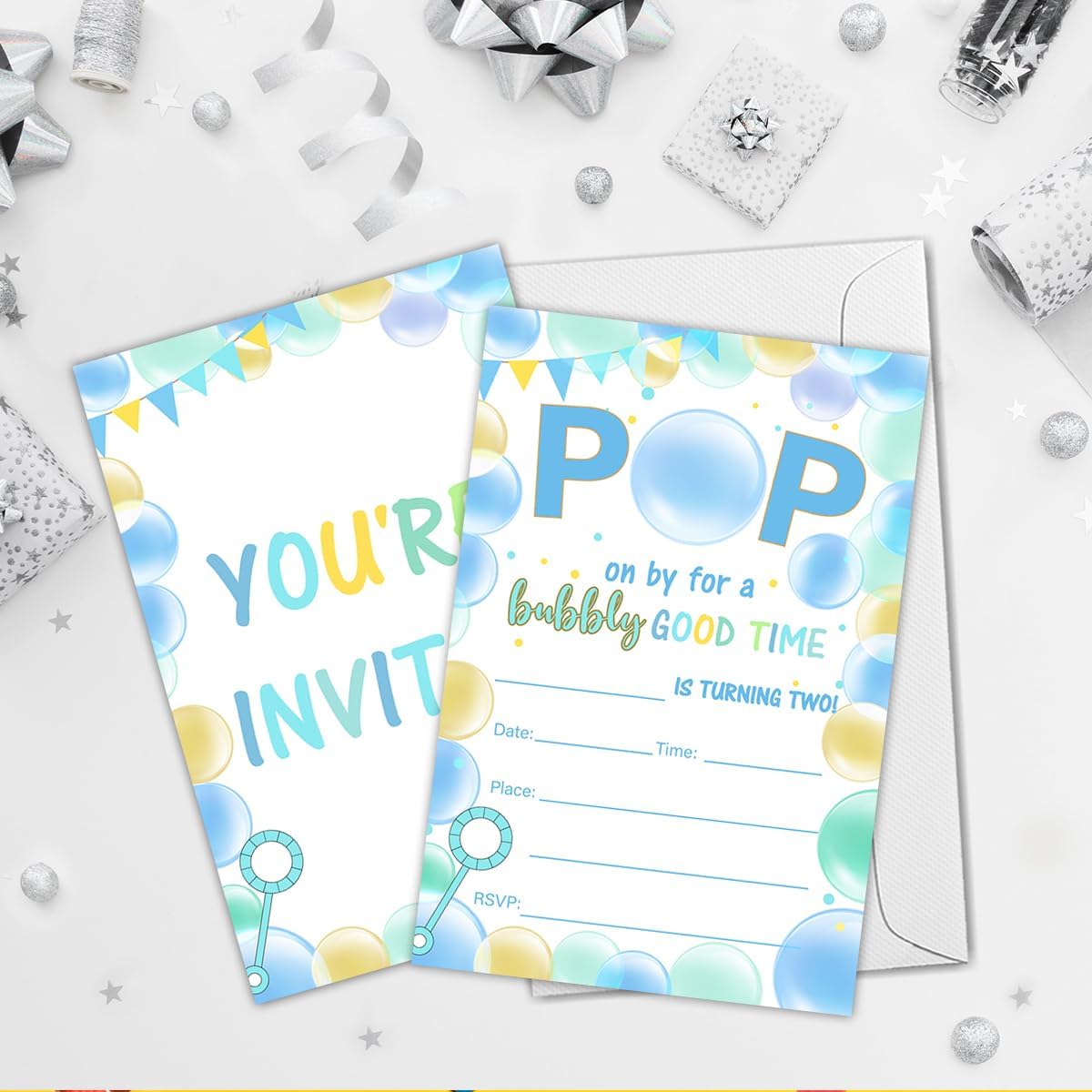 Bubble Party Birthday Invitations with Envelopes Set of 20