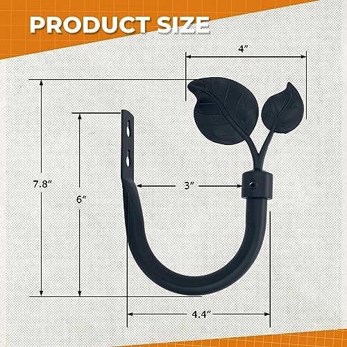 Premium Metal Leaf Curtain Holdbacks 2 Pack Matte Black Heavy Duty Hooks