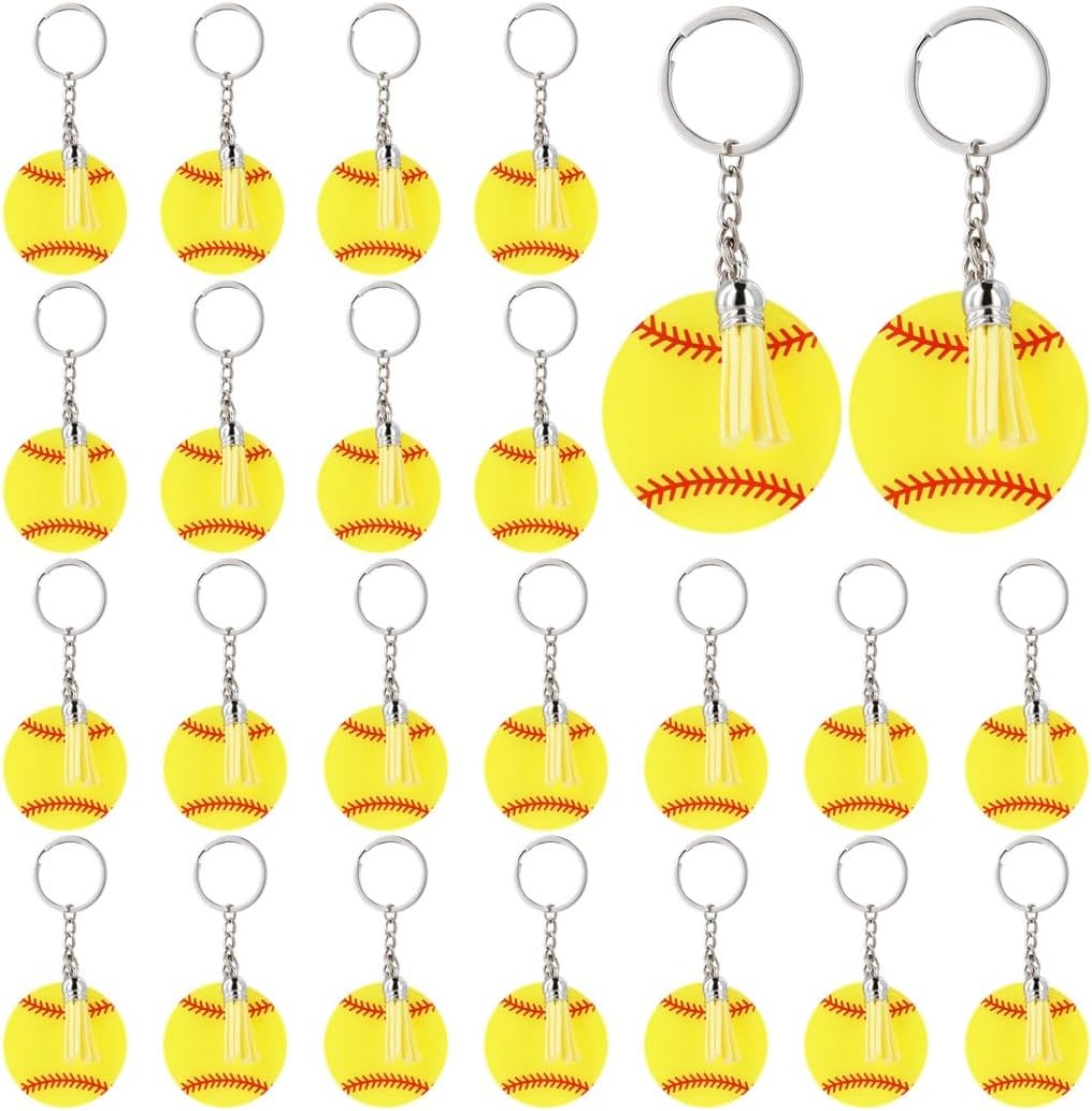 Chewtoyo Baseball Keychain Set with Tassel for Backpack and Party Favors