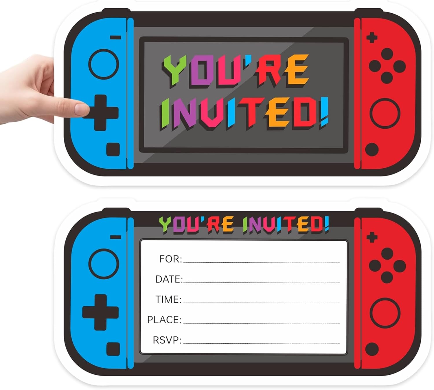 Video Game Birthday Invites 3x6 Inch Double Sided with 20 Envelopes