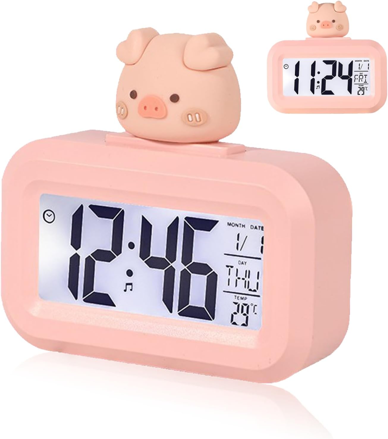 Cyrank Kawaii Alarm Clock for Kids Bedroom Digital Clock with Large Numbers Pink