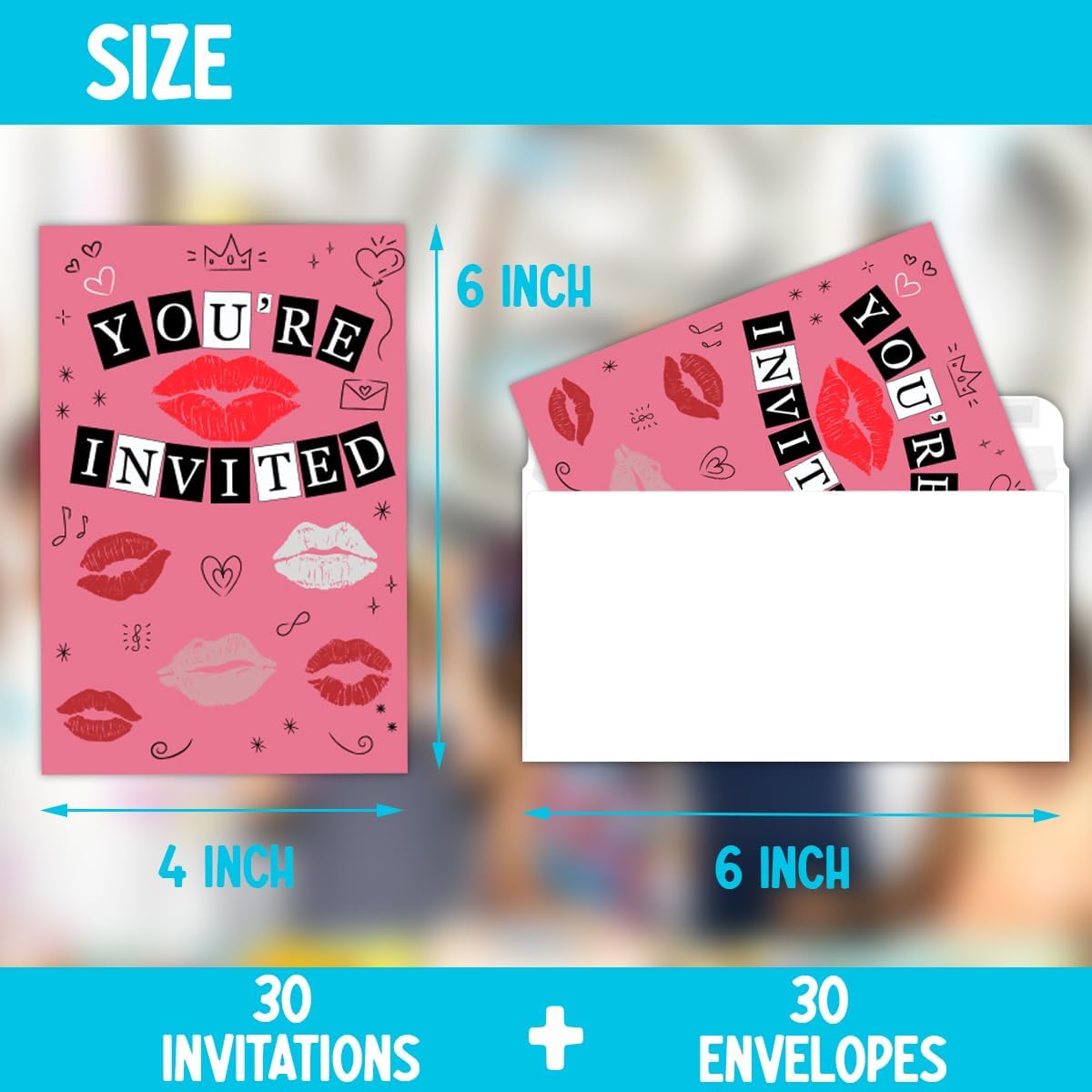 Pink Themed Birthday Party Invitations Set 30 Cards Envelopes