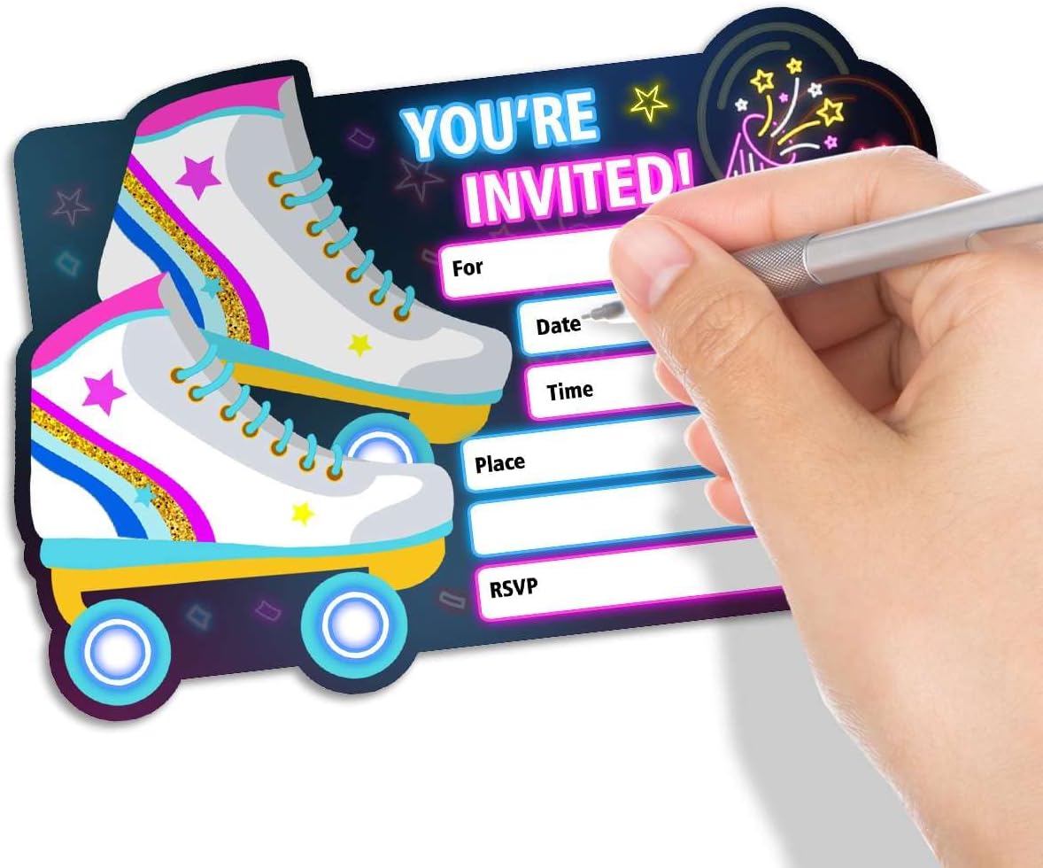 Neon Roller Skating Birthday Invitations for Girls