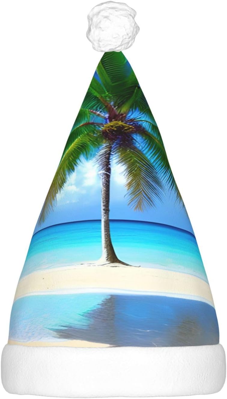 Palm Trees And Clear Sea Print Christmas Hat With LED Lights