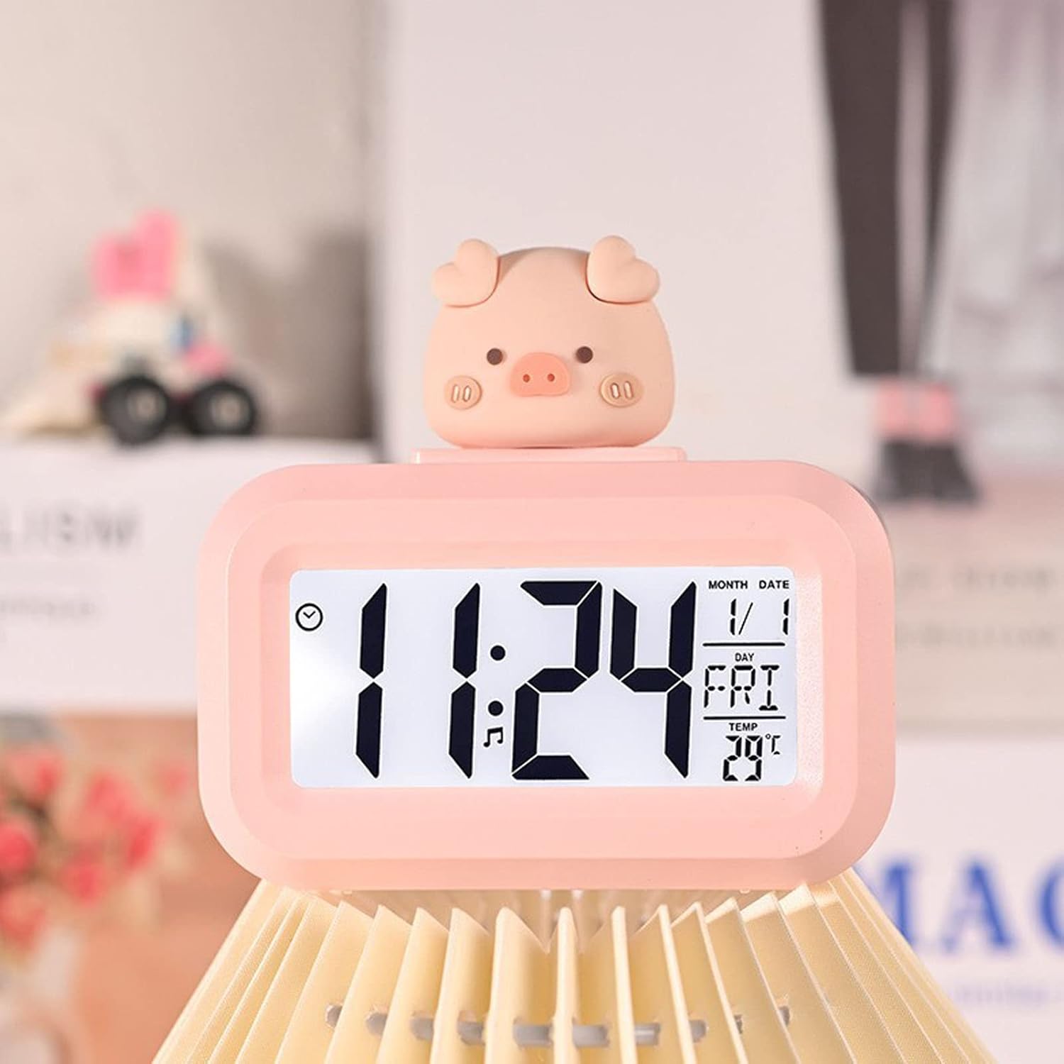 Tnfeeon Cute Electronic Alarm Clock with LED Display for Girls Bedroom