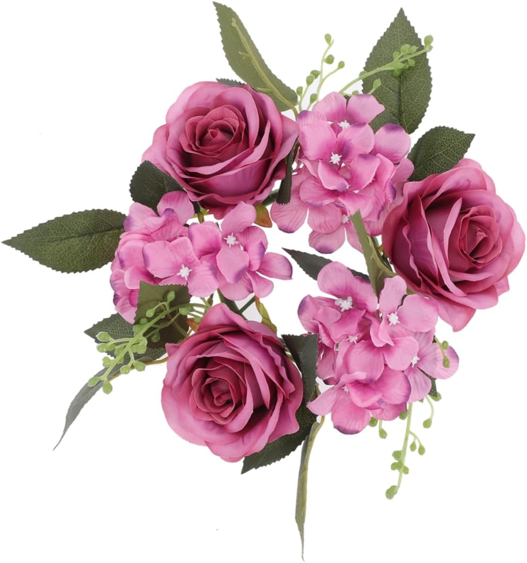 Elegant Faux Roses Candle Wreath for Home Decor