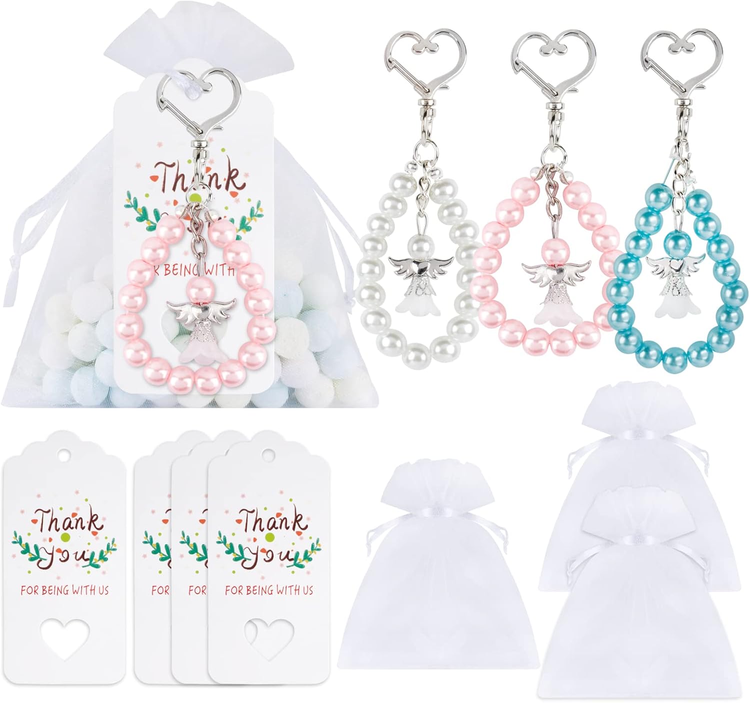 BOFUNX 21pcs Wedding Favor Bags with Keyring Angel Favors