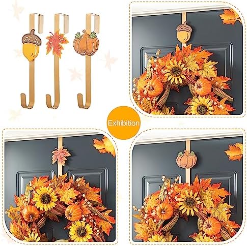 Glitzhome 3 Pack Glitter Acorn Leaf Pumpkin Wreath Hangers