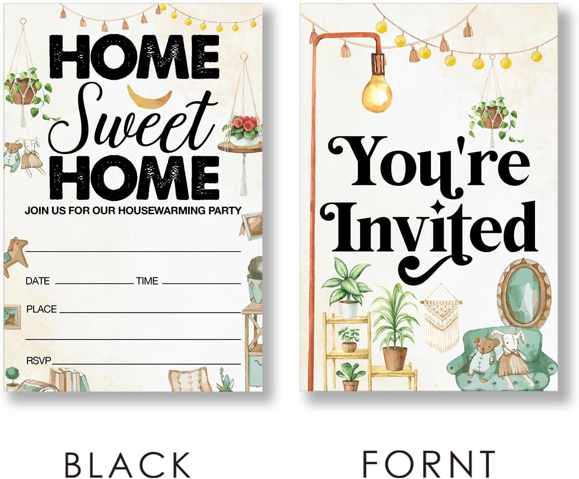 EUDOSI Retro Rustic Housewarming Party Invitation Set of 20 with Envelopes