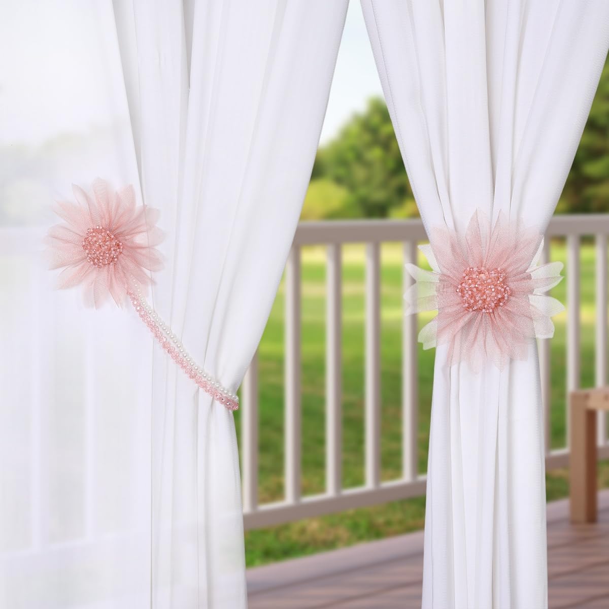 SUQ I OME Crystal Flower Magnetic Curtain Tieback Holdback - Pink