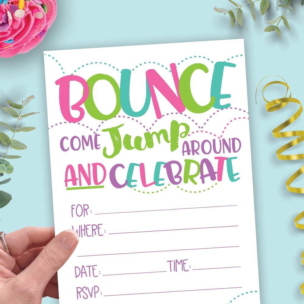 Girl Bounce House Party Invites 20 Count With Envelopes