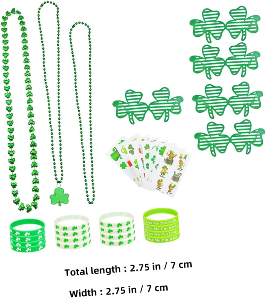 Patricks Day Party Favor Set with Shamrock Glasses Necklace Bracelet Accessories