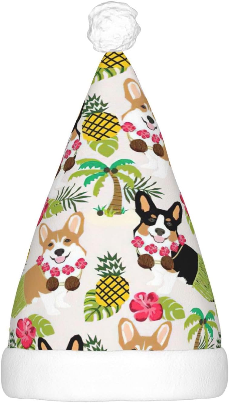 Corgi Pineapple Print LED Christmas Hat for Adults