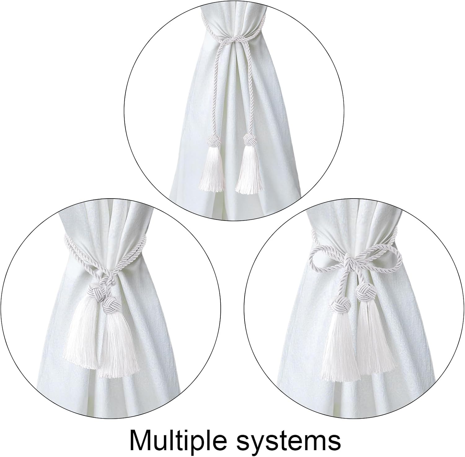4 Pack White Curtain Tiebacks with Tassels