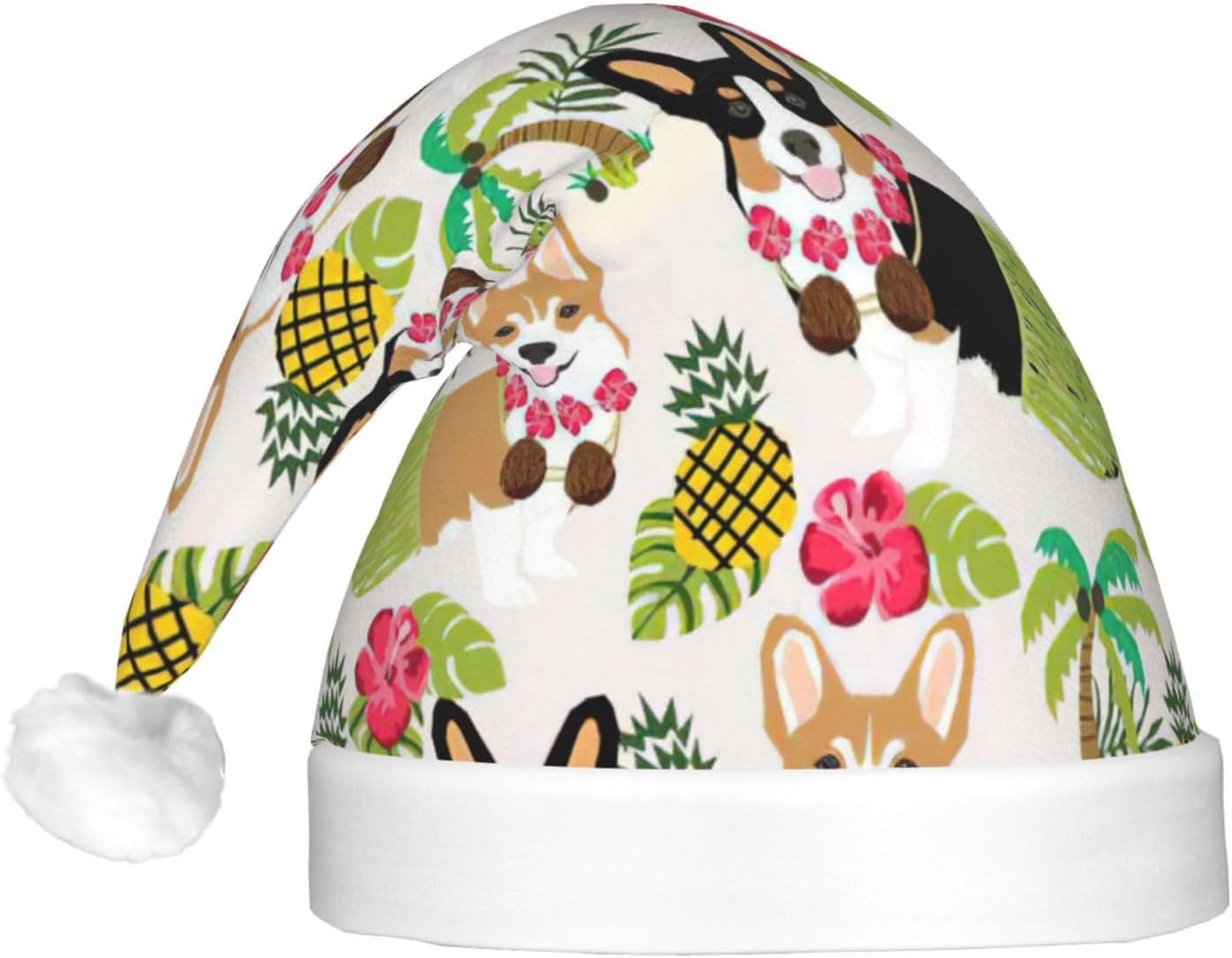 Corgi Pineapple Print LED Christmas Hat for Adults