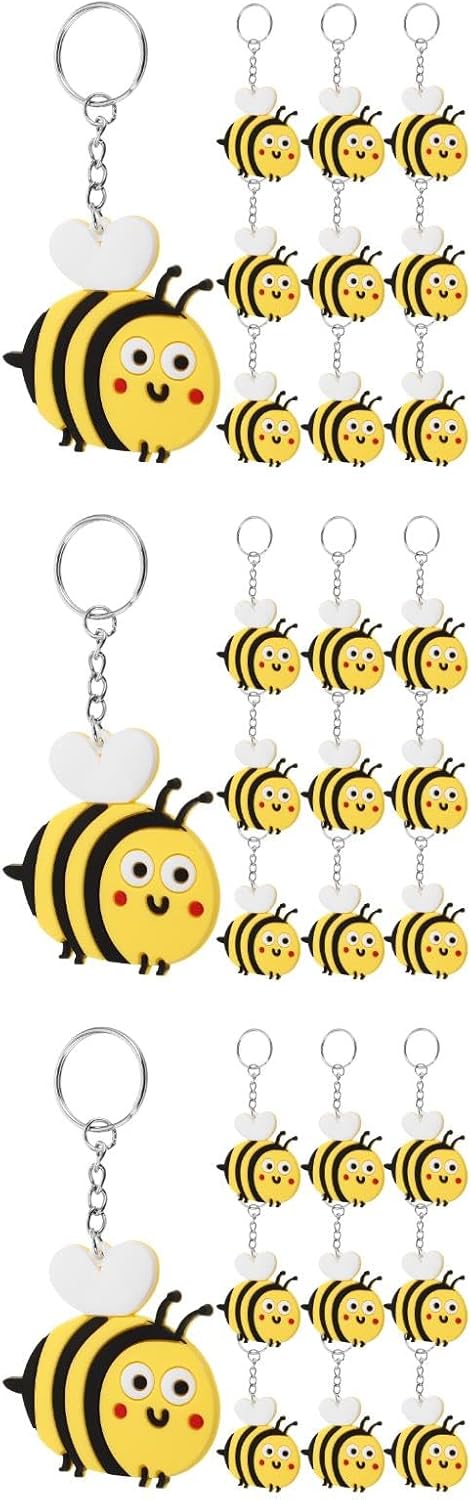 LUOZZY 30 Pcs Cartoon Bee Keychain Set Yellow