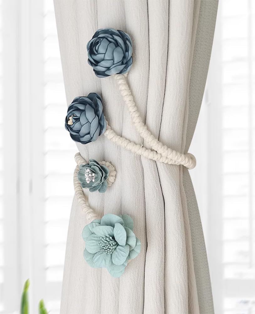 2 Pieces Flexible Curtain Tiebacks with Flower Design