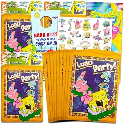 Spongebob Birthday Invitations Set with 24 Cards and Tattoos