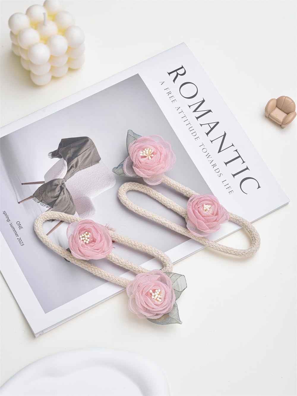 Handmade Artificial Rose Flower Curtain Holdbacks Pink