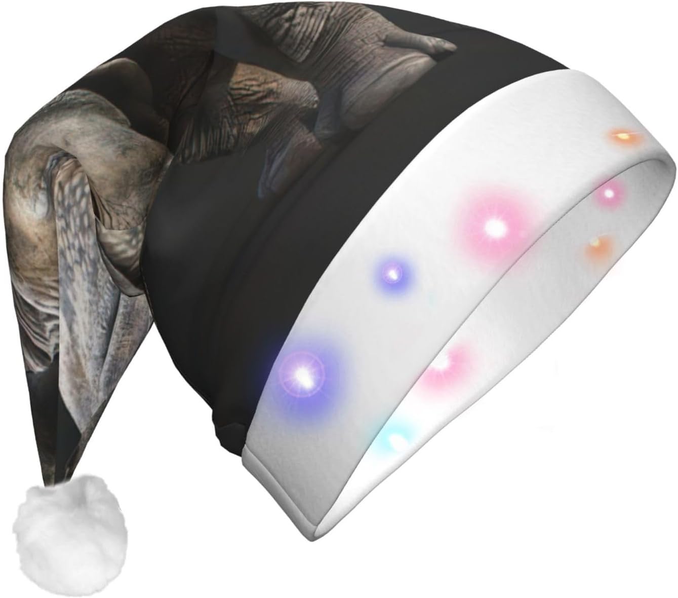 Animal Rhino Print Christmas Hat with LED Lights
