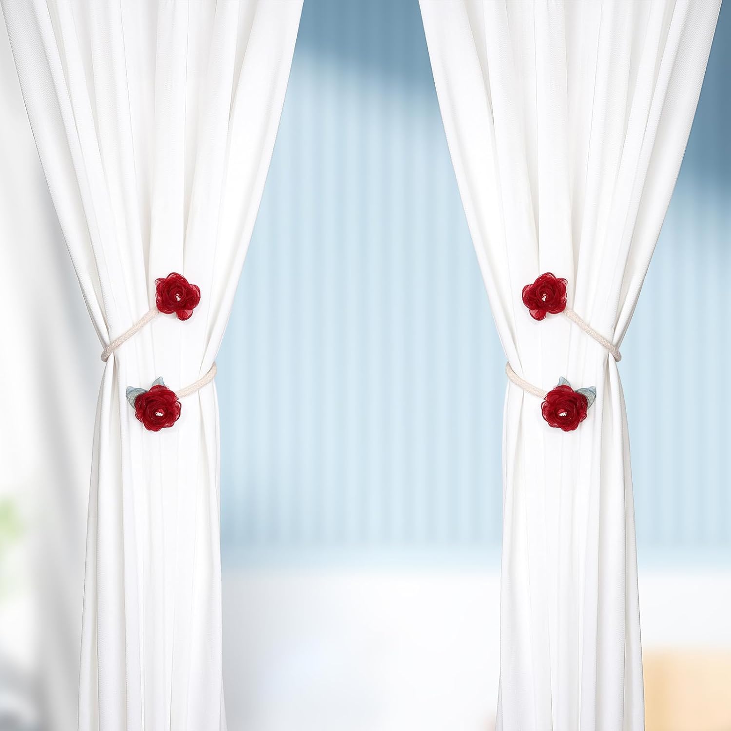Handmade Artificial Rose Flower Curtain Holdbacks Wine Red