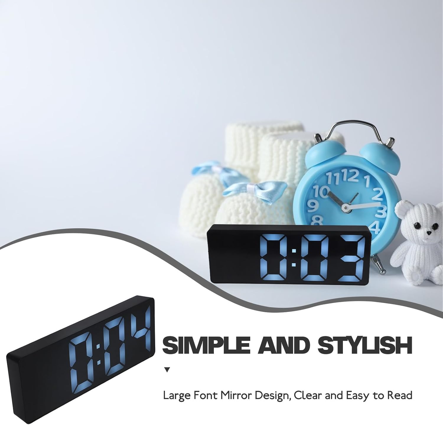 Luxshiny Digital Alarm Clock with Mirror Display