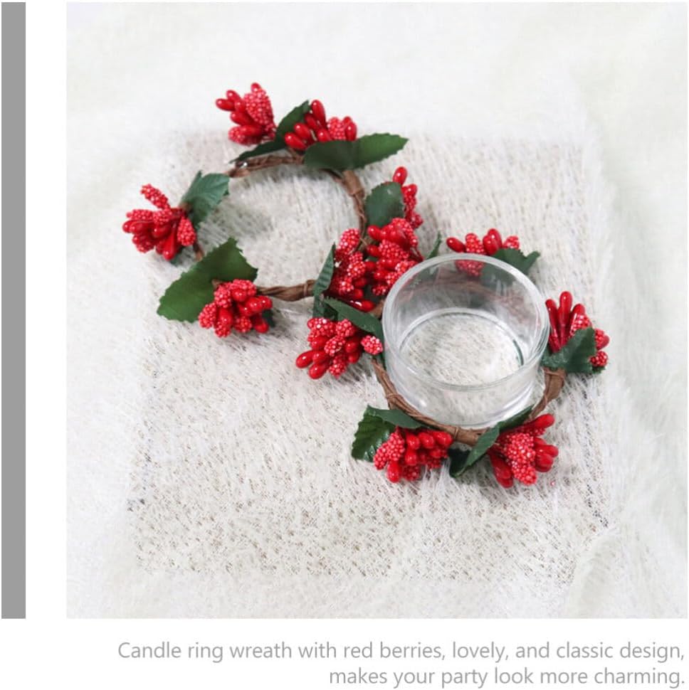 VOSAREA 5pcs Christmas Candle Holders with Pine Berry Wreath Design
